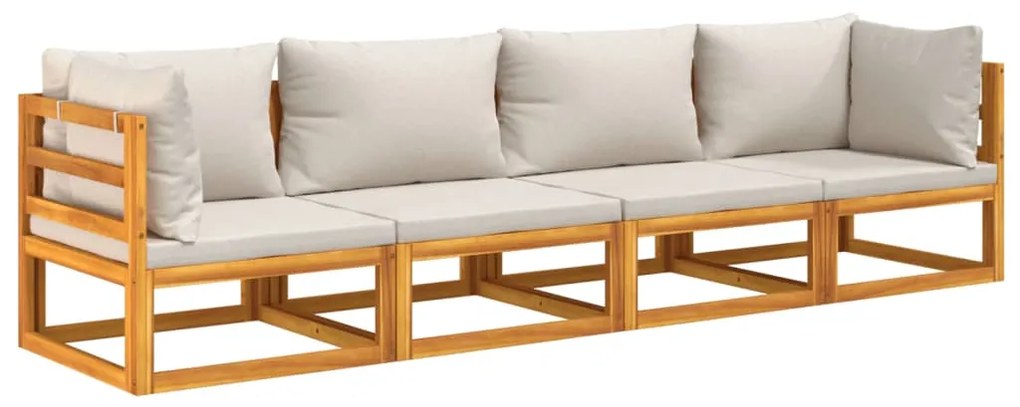 4 pcs conj. lounge de jardim madeira c/ almofadões cinza-claro