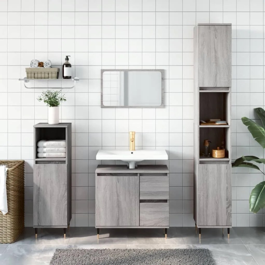 vidaXL 3 pcs Conjunto móveis casa de banho madeira proc. cinza sonoma