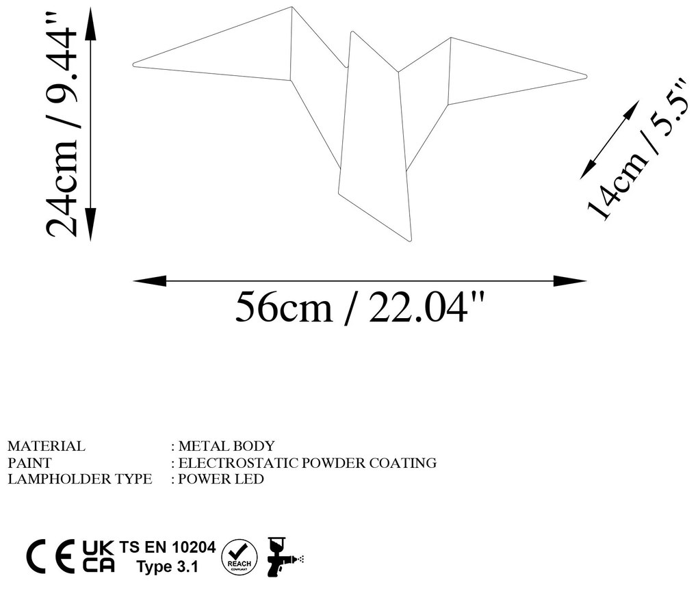 Lâmpada de Parede Pacali – Preto – 56cm x 14cm x 24cm
