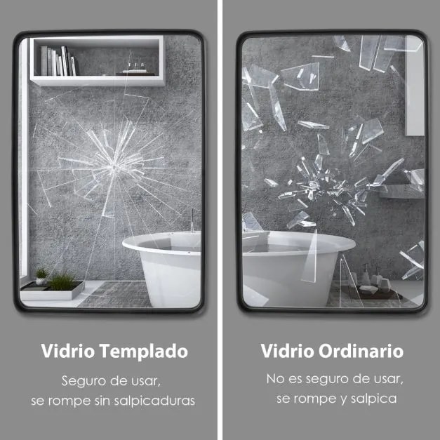 Espelho de parede para casa de banho com moldura metálica Espelho redondo retangular para casa de banho, corredor, vestiário, suspenso horizontal/vert