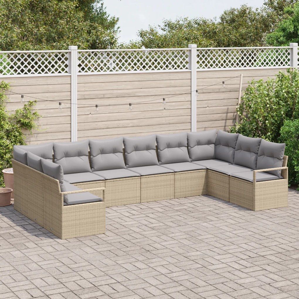 Conjunto de Sofá de Jardim vidaXL com 10 Peças e Almofadas Bege Rattan