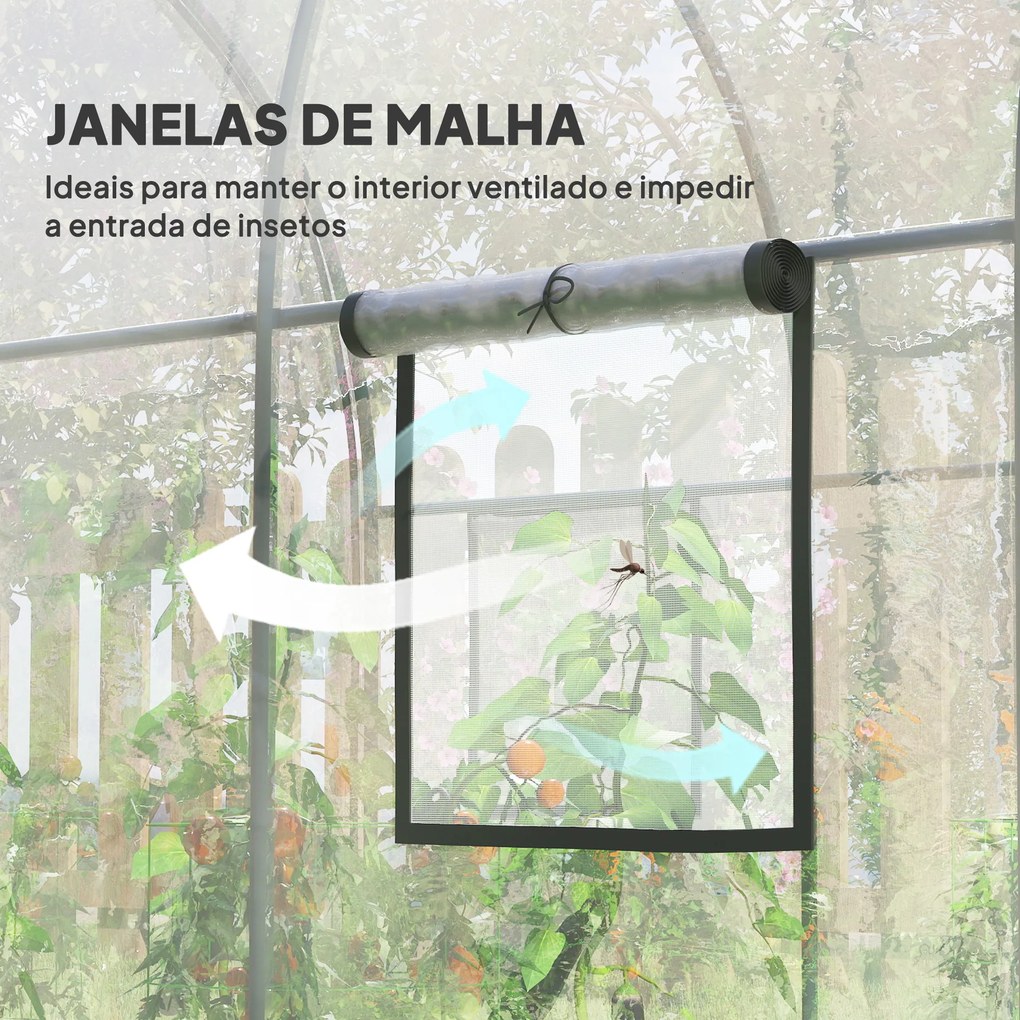 Estufa Tipo Túnel  3x2x2 m com Porta Enrolável 2 Janelas  Anti-UV para Cultivos Plantas Flores Transparente