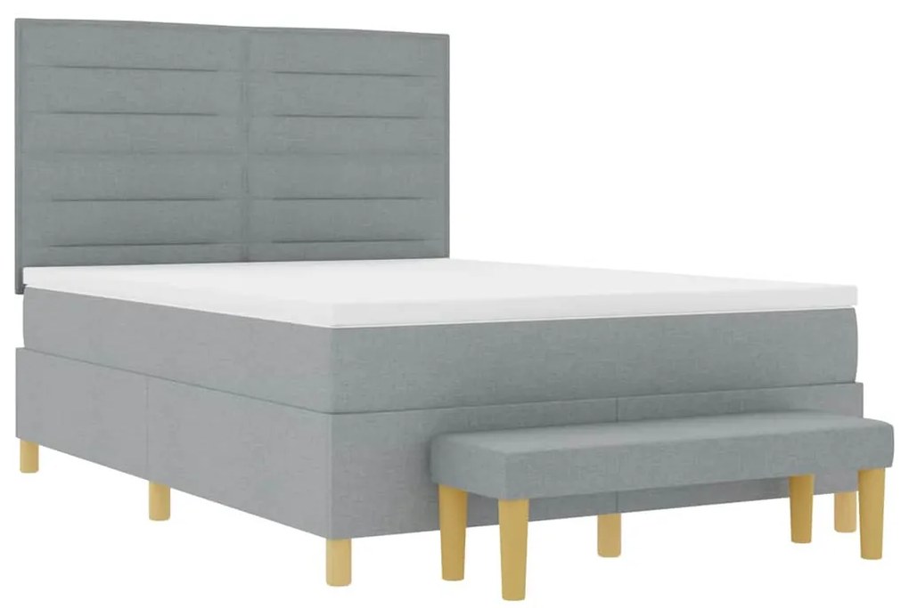Cama Box com Colchão &amp; Banco Cinza Claro 140x200 cm Tecido