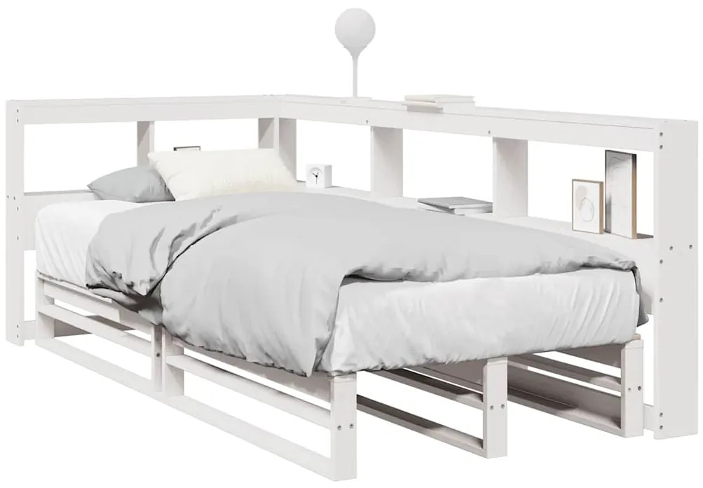 vidaXL Cama com estante sem colchão 75x190 cm pinho maciço branco