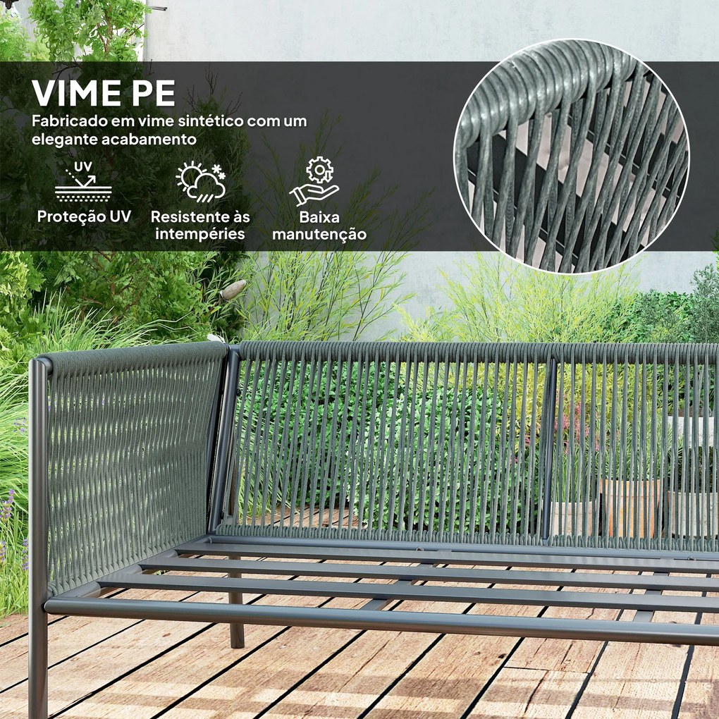 Conjunto de Jardim em Vime com Almofadas Móveis de Jardim com 2 Sofás de 2 Lugares Sofá de Canto Mesa Redonda Cinza Escuro