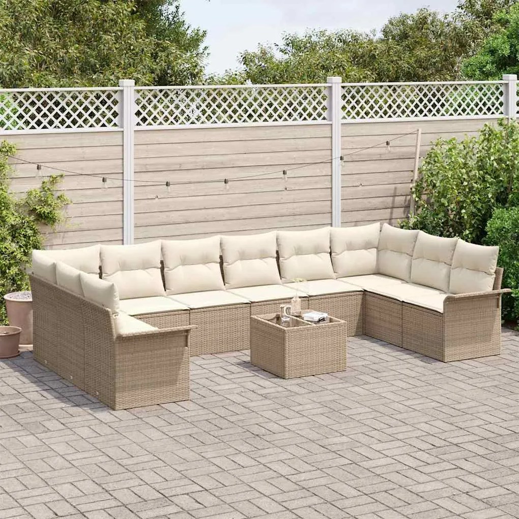 Conjunto de Sofá de Jardim de 11 Peças da com Almofadas Marrons em Pol
