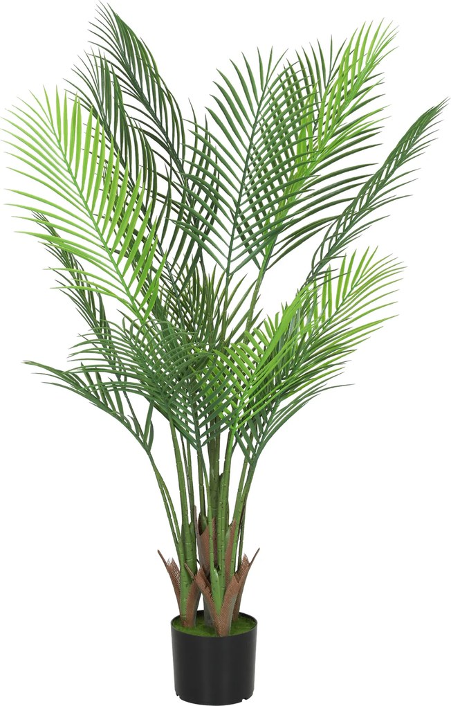 Planta artificial de interior com 120 cm, palmeira artificial com vaso de plástico e acabamento flocado, verde