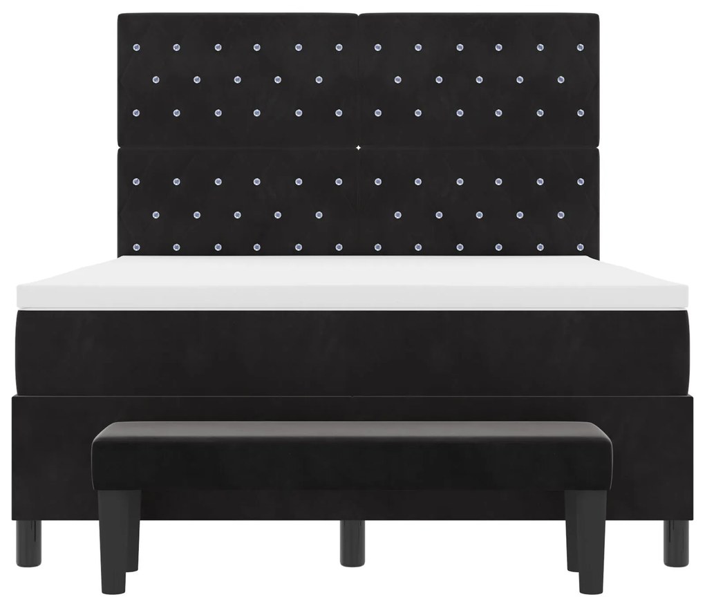 Cama Box com Colchão e Banco Preto 140x200 cm Veludo