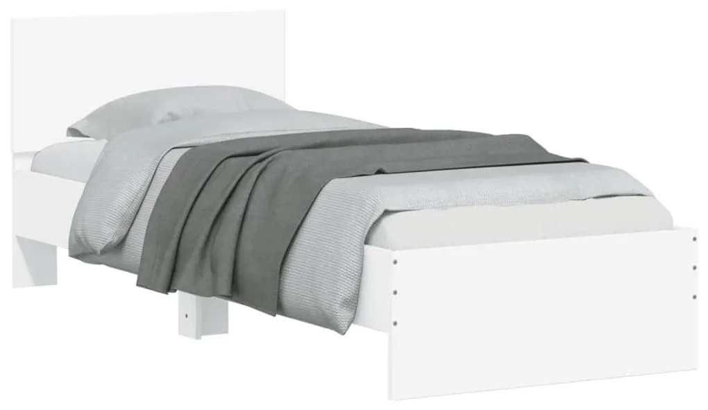 Estrutura de cama c/ cabeceira e luzes LED 90x190 cm branco