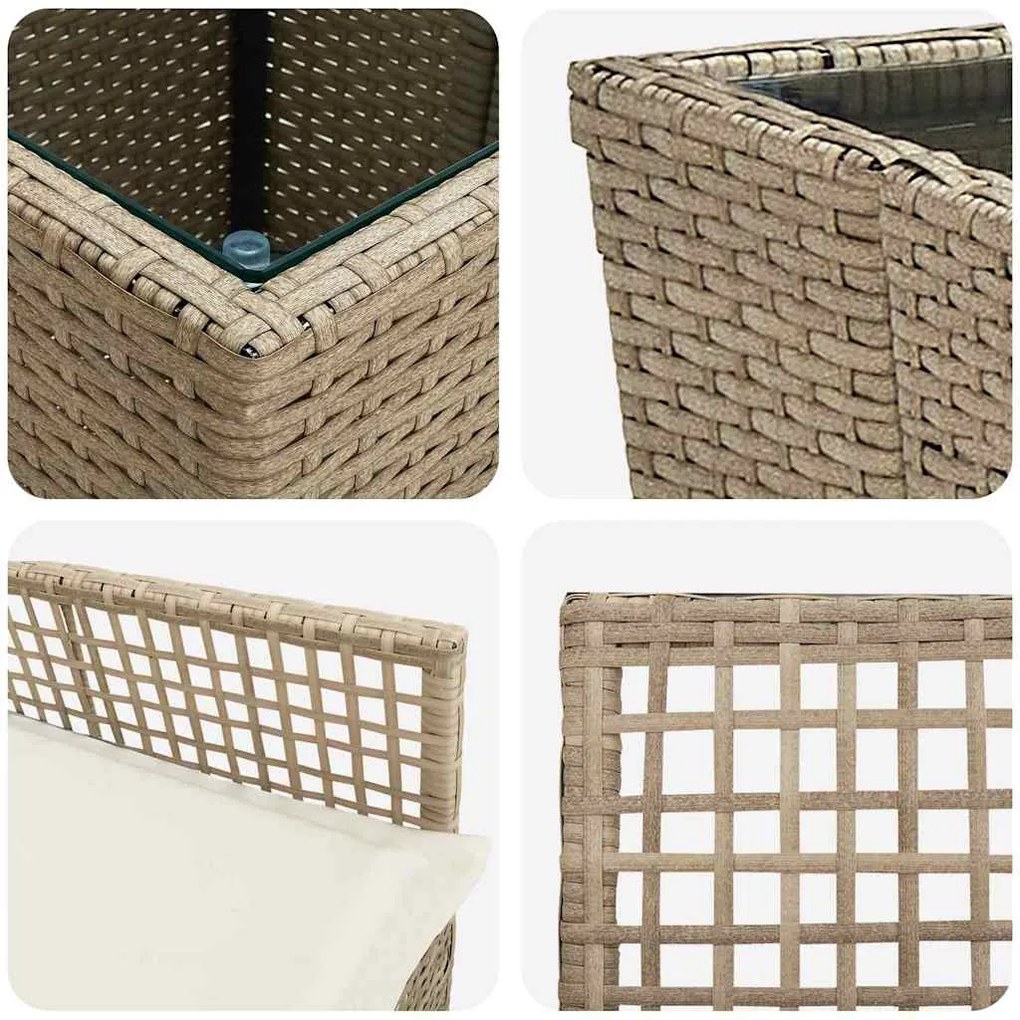 Conjunto de bistrô de jardim vidaXL com 3 peças e almofadas Bege em Ra