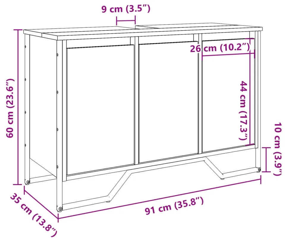 Móvel p/ lavatório 91x35x60cm derivados madeira cinzento sonoma