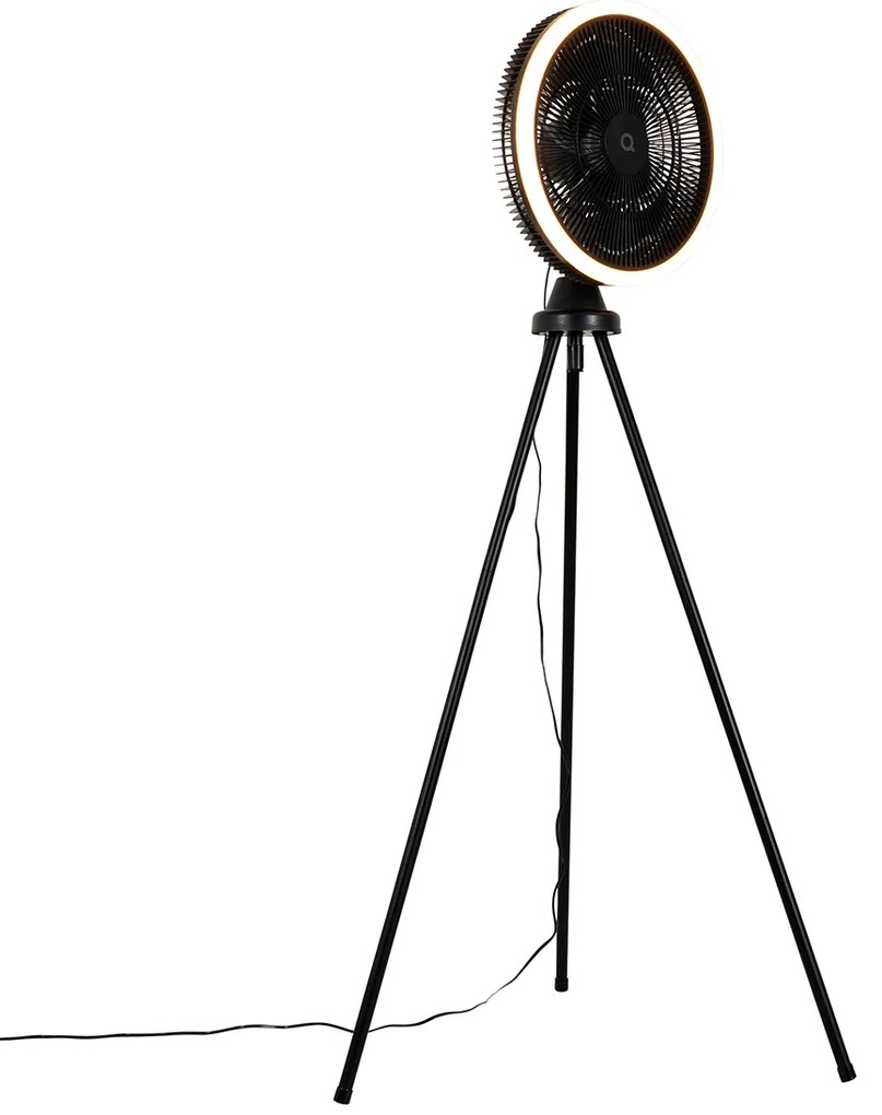 Ventilador de pé tripé preto com LED regulável em 3 níveis - Meric Moderno