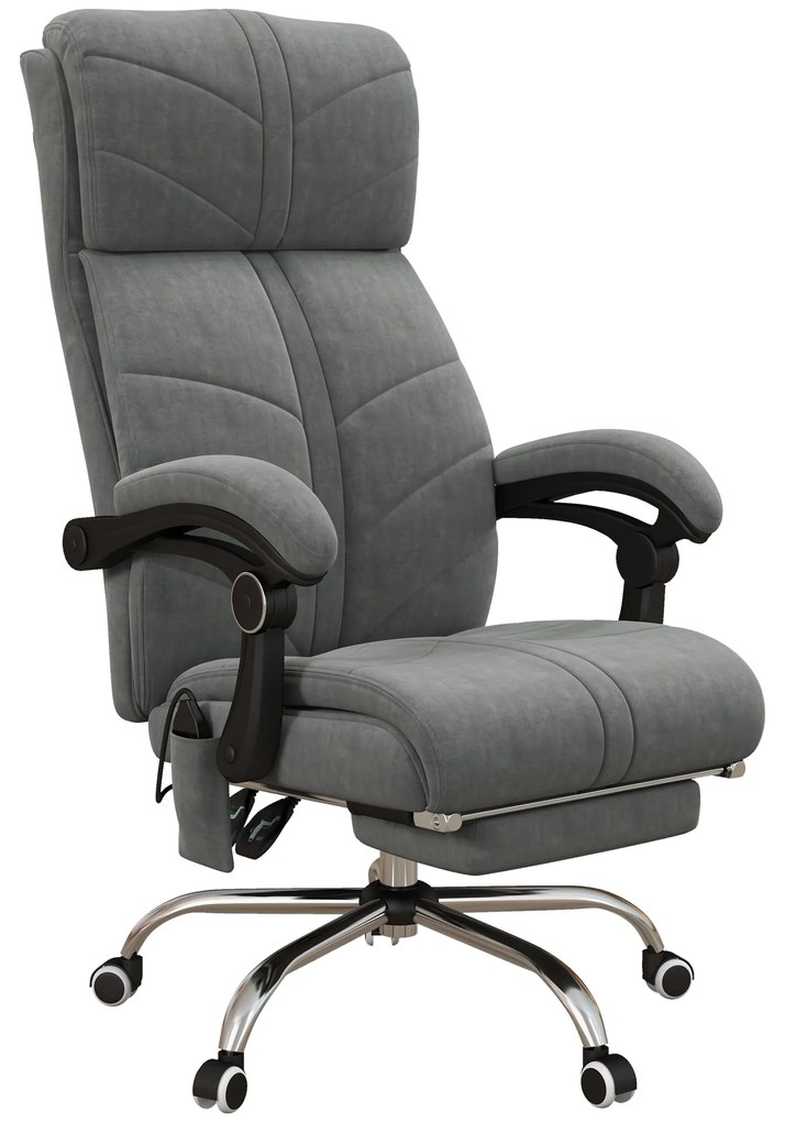 Vinsetto Cadeira de Escritório com Massagem Aquecimento e Inclinação com Apoio para Os Pés Integrado 5 Rodas Cinza | Aosom Portugal