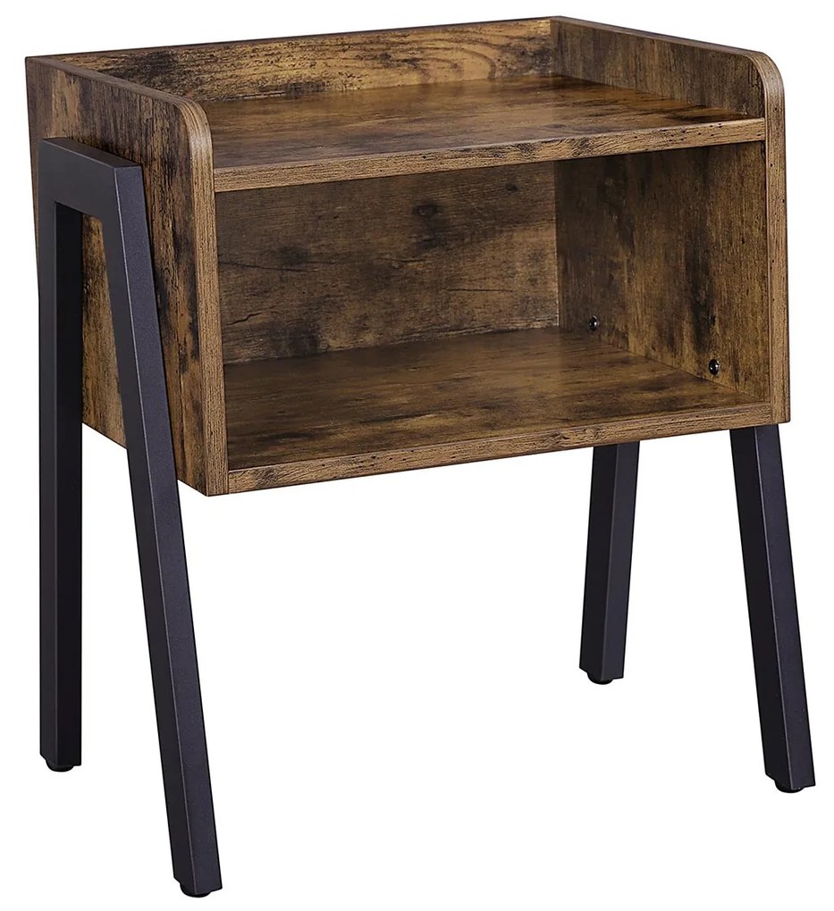 Mesa de cabeçeira ou mesa de apoio de estilo industrial com compartimento grande 42 x 52 x 35 cm Castanho Vintage-preto