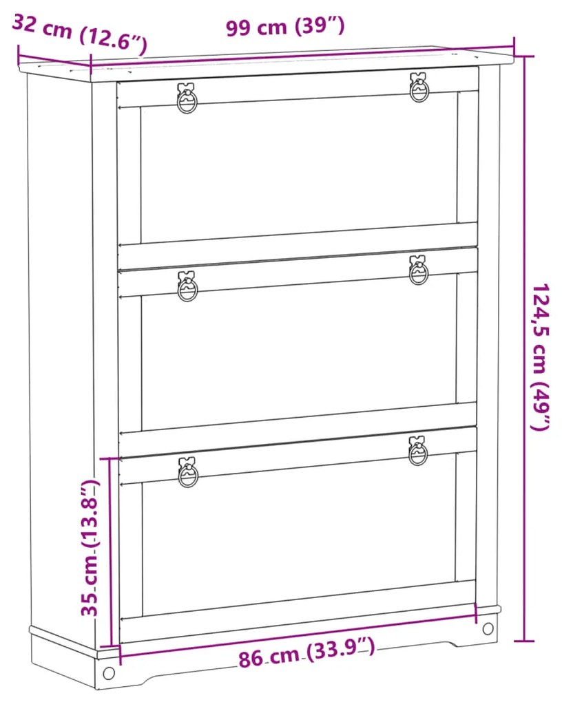 Sapateira Corona 99x32x124,5 cm madeira de pinho maciça