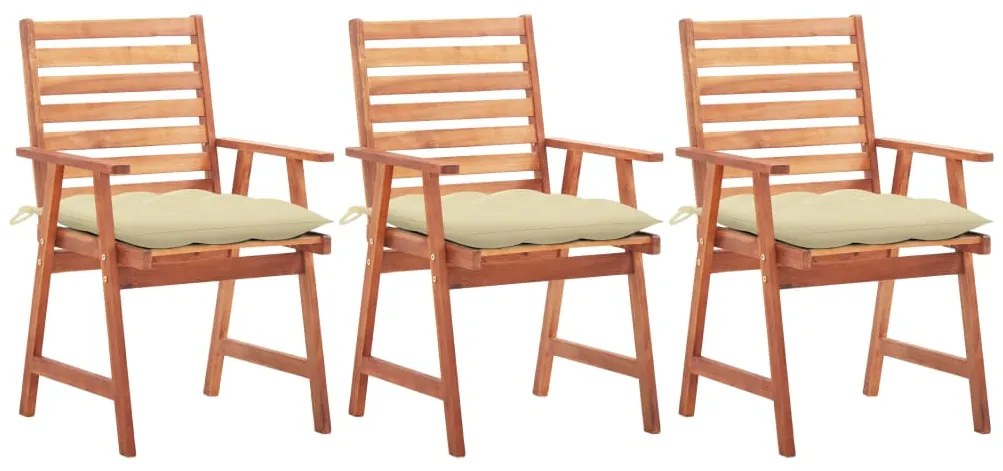 vidaXL Cadeiras de jantar p/ jardim 3 pcs c/ almofadões acácia maciça