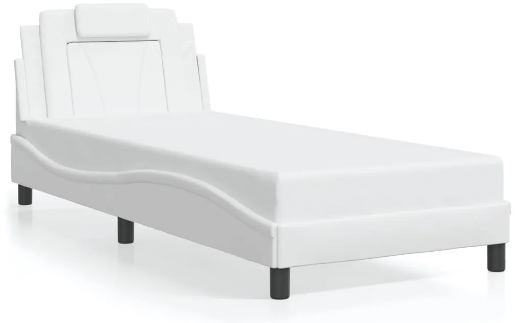 Estrutura de cama c/ luzes LED 90x190cm couro artificial branco