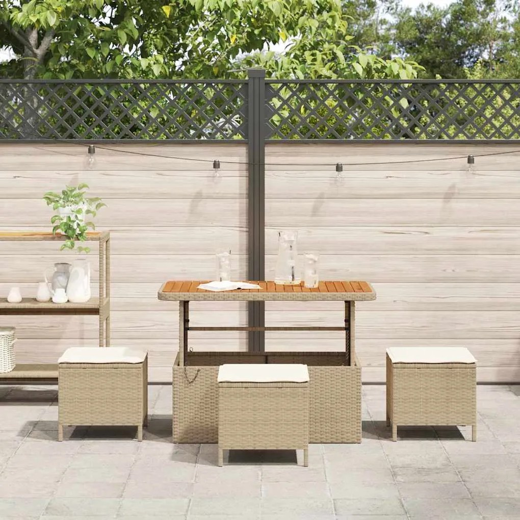 Conjunto de Jantar de Jardim em 4 Peças com Almofadas Bege em Rattan S