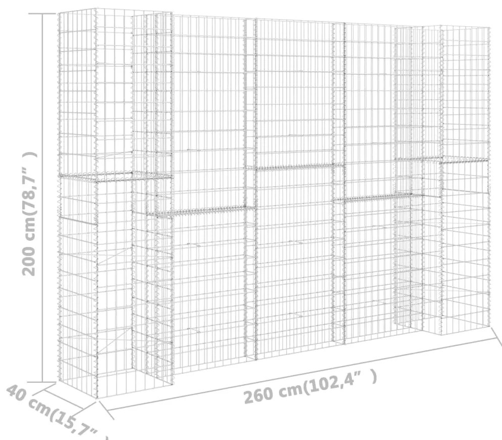 Gabião em forma de H fio de aço 260x40x200 cm