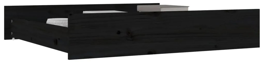 Gavetas de cama 2 pcs madeira de pinho maciça preto