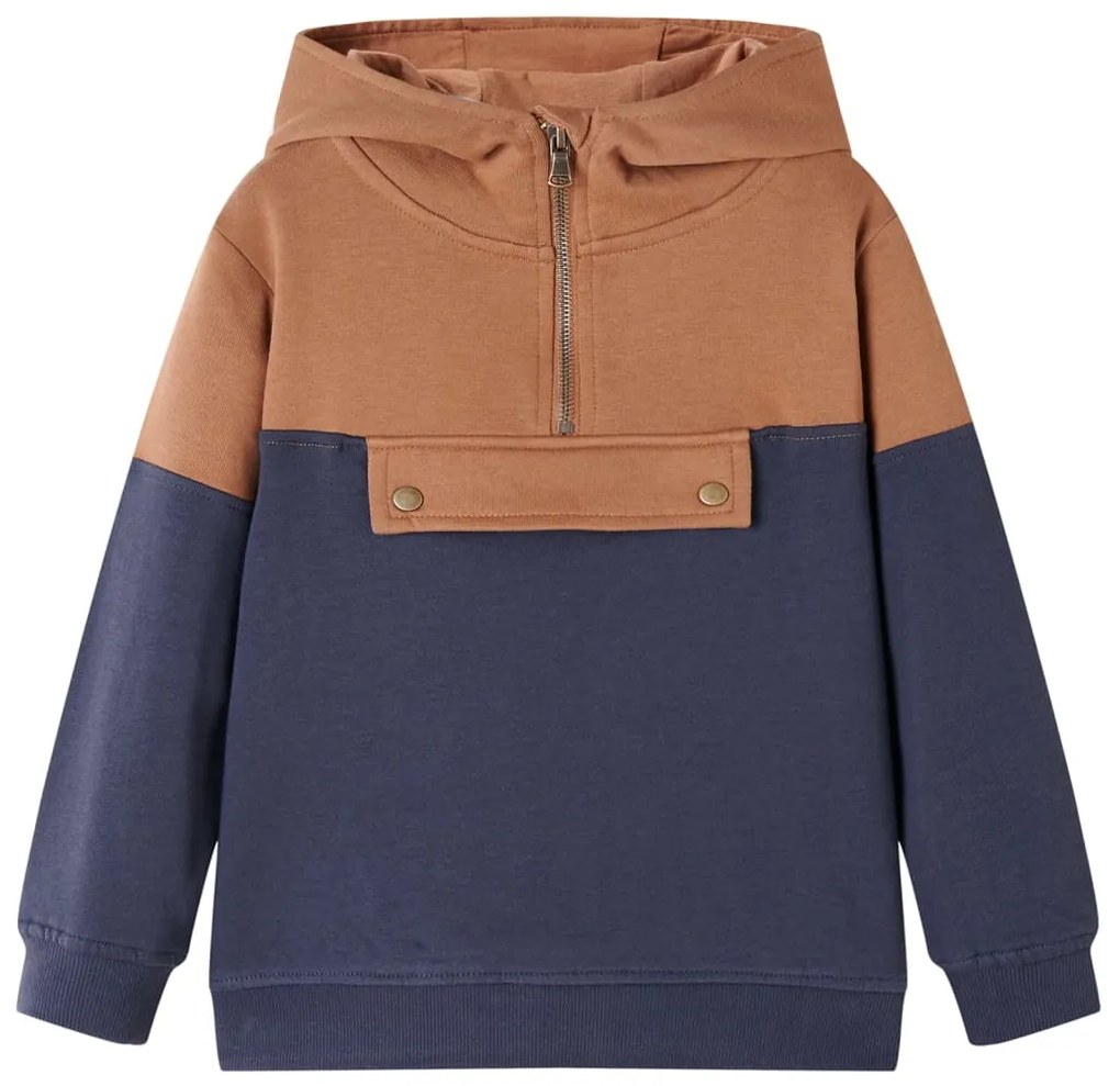 Sweatshirt para criança com capuz e meio fecho antracite/conhaque 92
