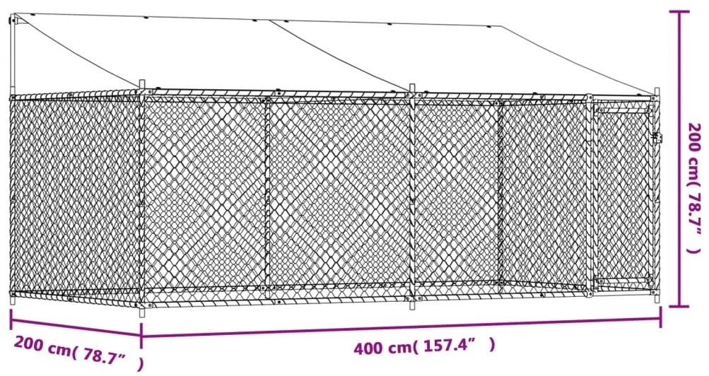 Jaula para cão com telhado/porta 4x2x2 m aço galvanizado cinza