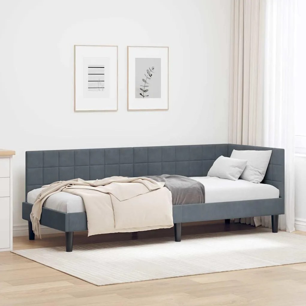 vidaXL Estrutura de Cama de Canto Cinza Escuro 80 cm x 200 cm Veludo
