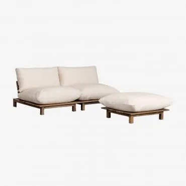 Sofá Modular Reclinável De 2 Peças Com Puff Em Madeira De Acácia Brina Beige Creme - Sklum