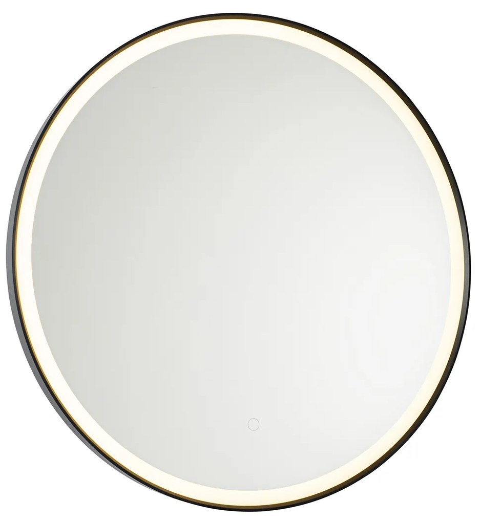 Espelho de banheiro preto 70 cm com LED com dimmer de toque - Miral Moderno