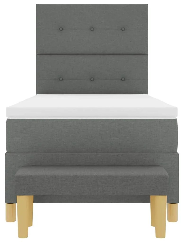 Cama Box Spring com Colchão e Banco Cinza Escura 80x200 cm Tecido