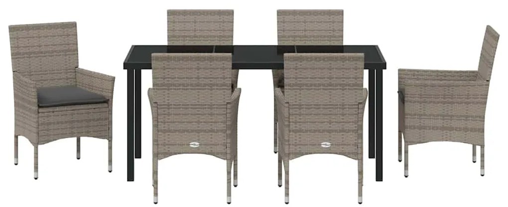 Conjunto de Jantar de Jardim com 7 Peças e Almofadas Cinza em Rattan P