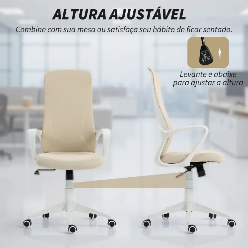 Cadeira de Escritório Ergonómica com Altura Ajustável Função de Inclinação e Encosto Alto 62x56x110-119,5 cm Bege