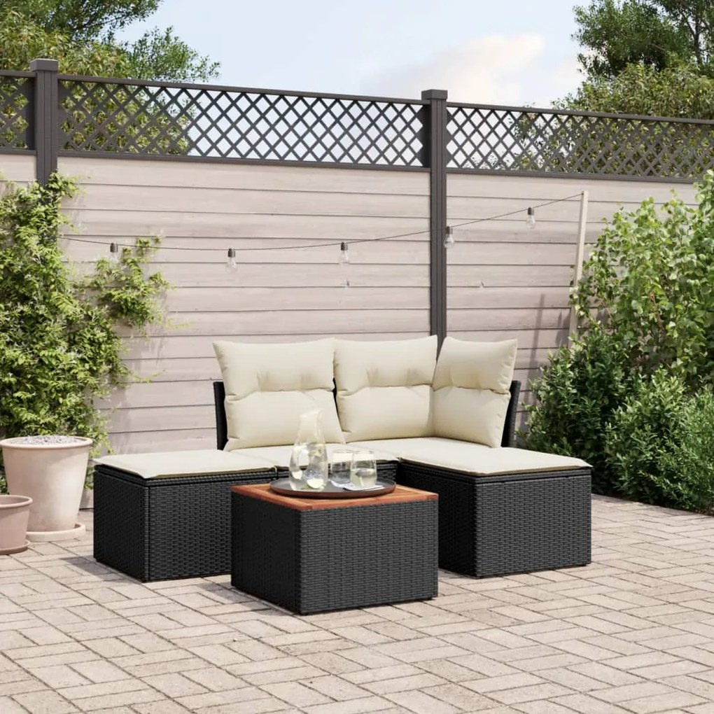 vidaXL 5 pcs conjunto sofás de jardim com almofadões vime PE preto