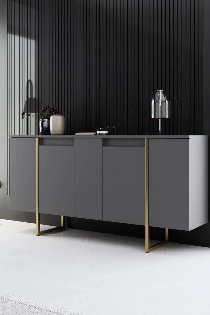 Conjunto de Mobiliário de Sala Luxe – Antracite e Dourado – Console 16