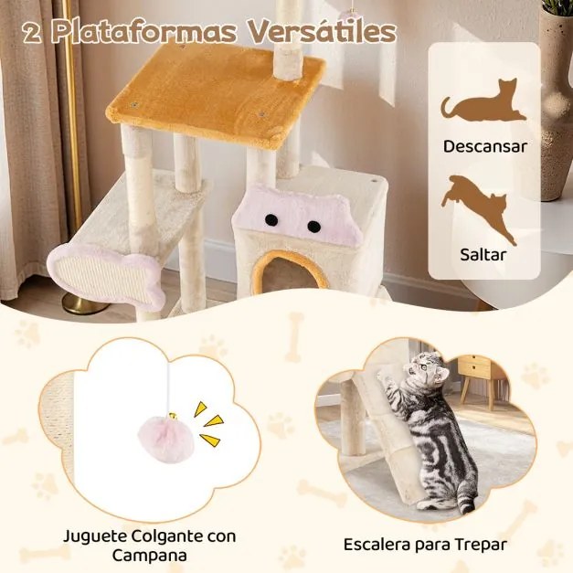 Arranhador para gatos 95 x 43 x 125 cm de interior Torre com vários níveis, com poleiro de pelúcia, caverna, postes para arranhar de sisal, rampa e bo