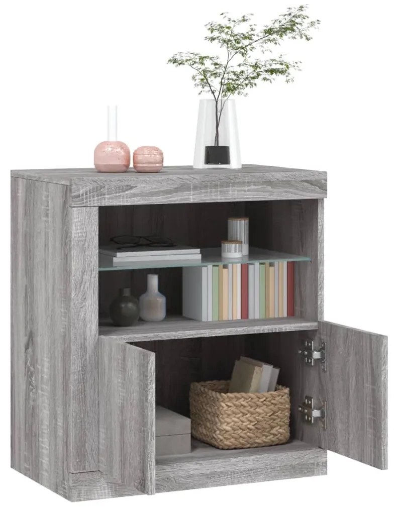 Aparador com luzes LED 60,5x37x67 cm cinzento sonoma