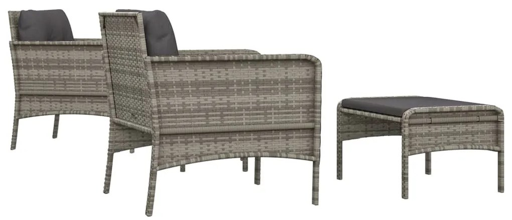 5 pcs conjunto lounge de jardim c/ almofadões vime PE cinzento
