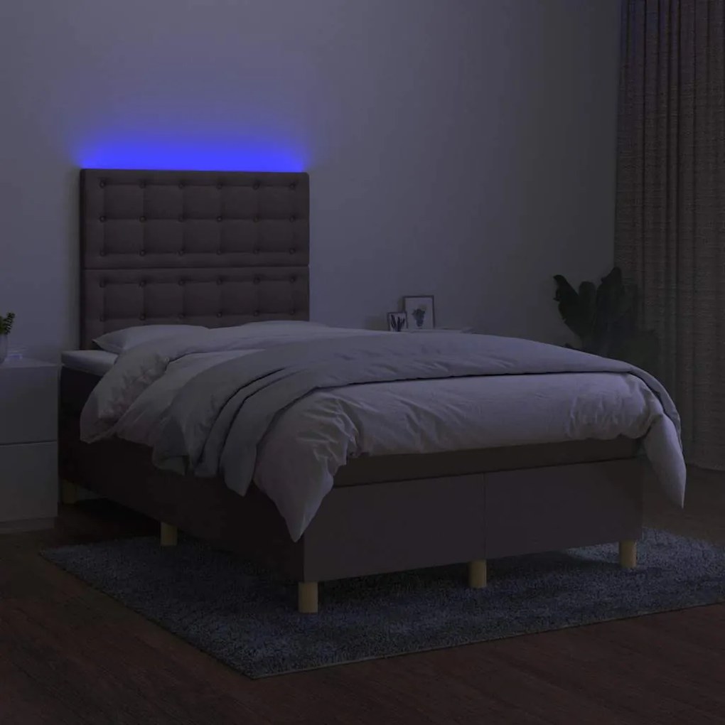 Cama box spring colchão/LED 120x190cm tecido cinza-acastanhado
