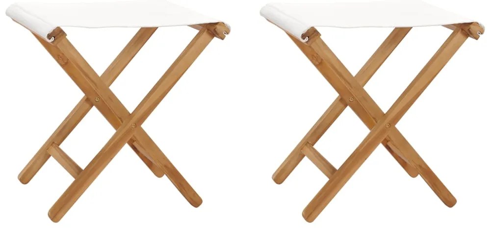 Cadeiras dobráveis 2 pcs teca maciça e tecido branco nata