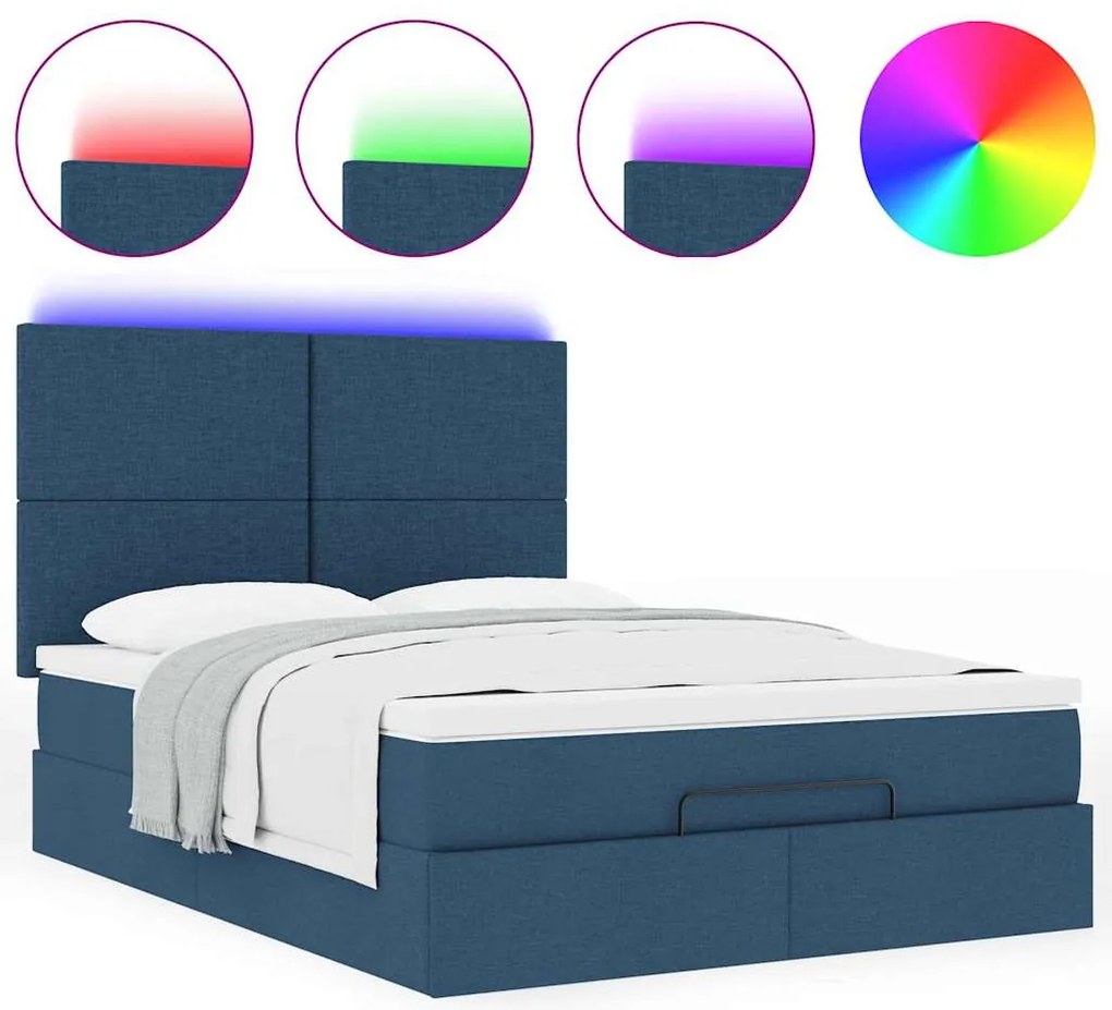 Estrutura de cama otomana com colchão tecido azul 140x200cm