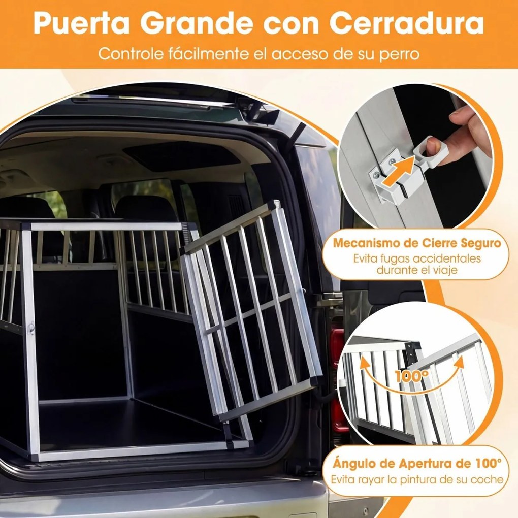 Caixa de transporte para cães em alumínio, com porta e fechadura 91 x 65 x 69,5 cm