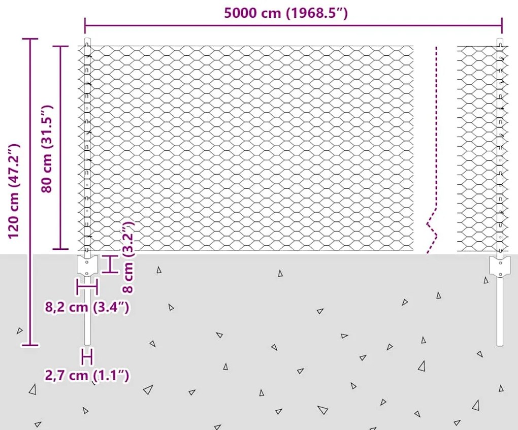 Postes de Cerca vidaXL 11 pcs U-Channel Cinza 80 cm Aço