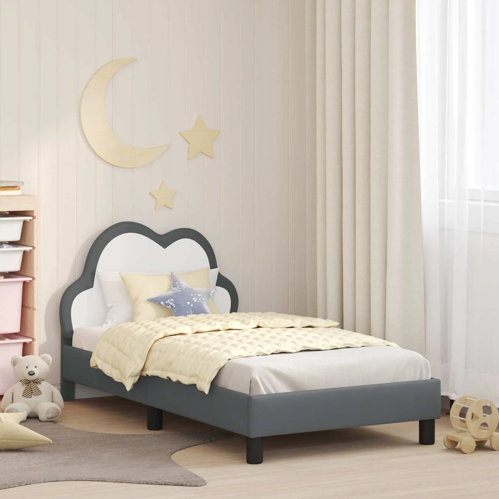 vidaXL Estrutura de Cama Infantil com Cabeceira Cinzento-claro PU