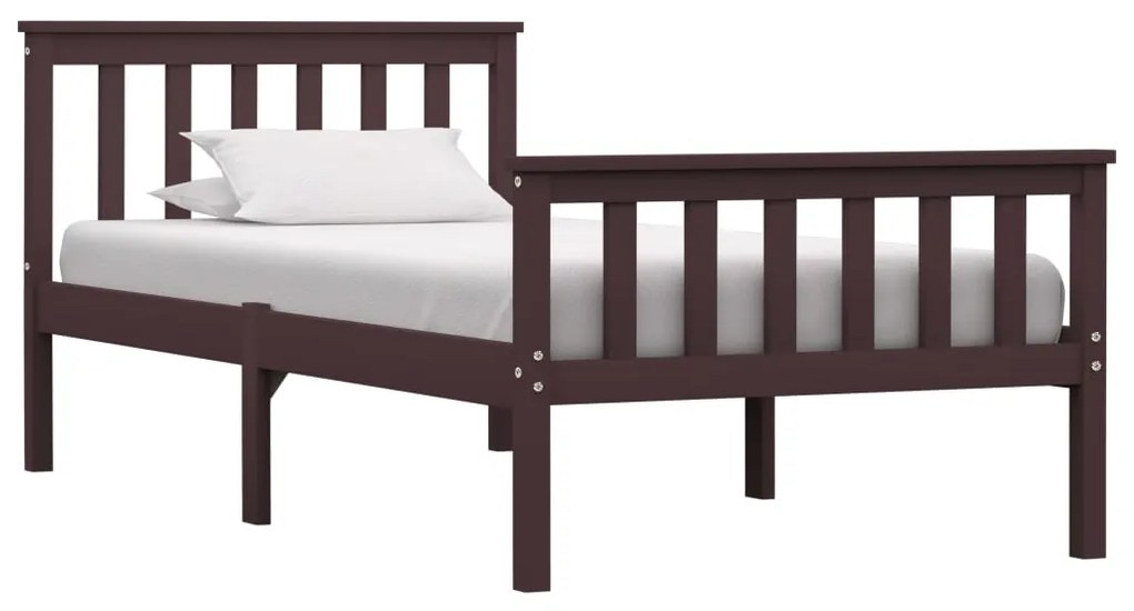 vidaXL Estrutura de cama 90x200 cm pinho maciço castanho-escuro