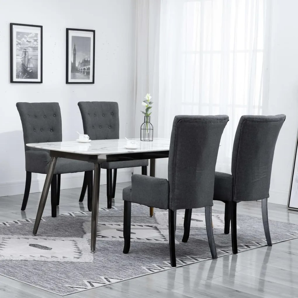 vidaXL Cadeiras jantar c/ apoio de braços 4 pcs tecido cinzento-escuro