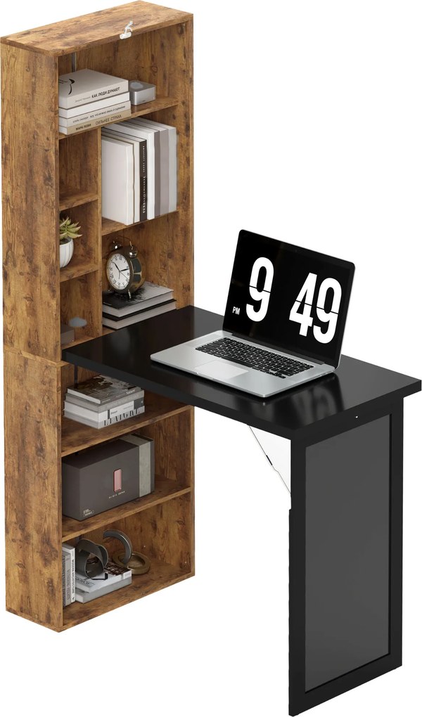 Secretária de Computador, 98 x 51 x 153 cm, Dobrável com Estante, Castanho