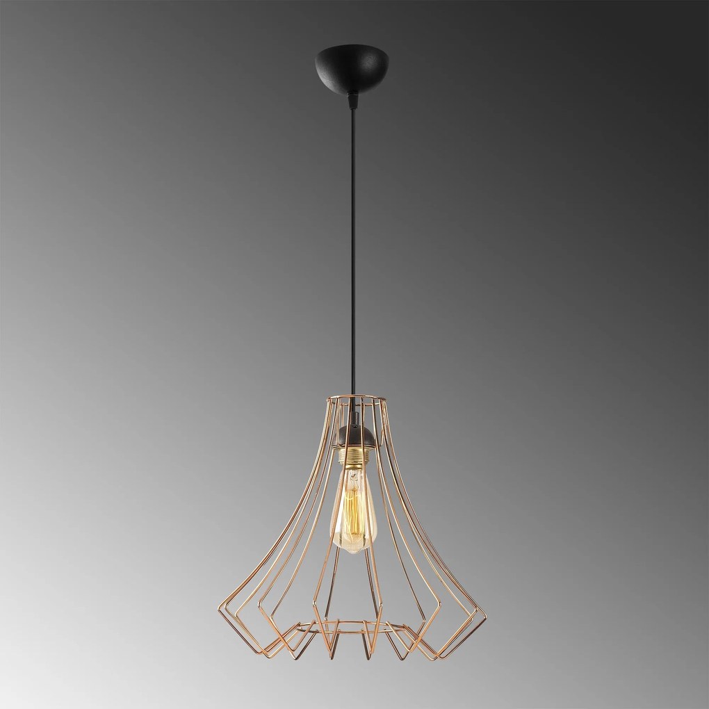 Candeeiro Chandelier Saglam – Cobre e Preto – Diâmetro 37 cm