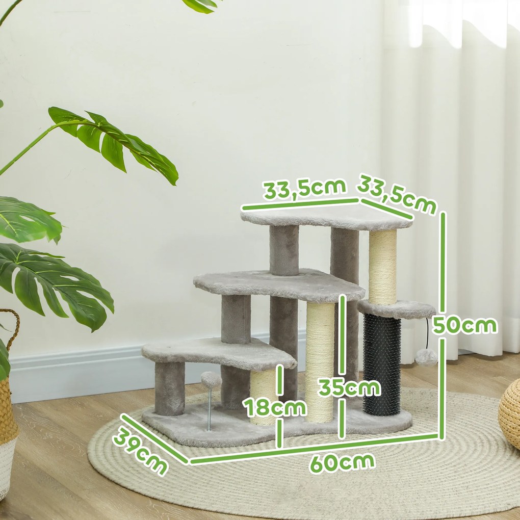 Arranhador para gatos em forma de torre para arranhar, com 50 cm de altura, com plataformas de pelúcia e bolas, para gatos com menos de 5 kg, cinzento