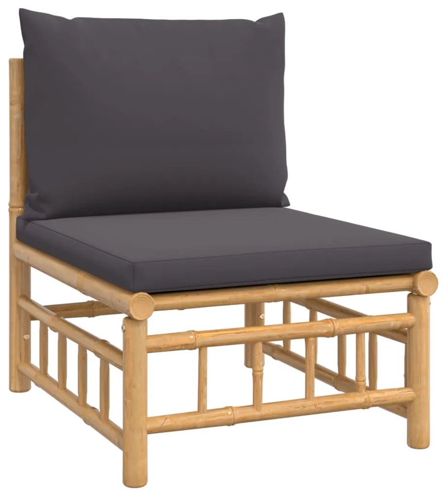 4pcs conj. lounge de jardim bambu c/ almofadões cinzento-escuro