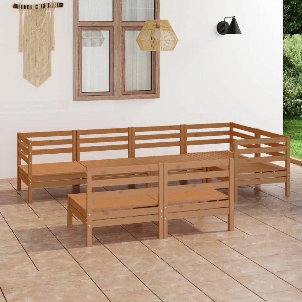vidaXL 7 pcs conjunto lounge de jardim pinho maciço castanho mel